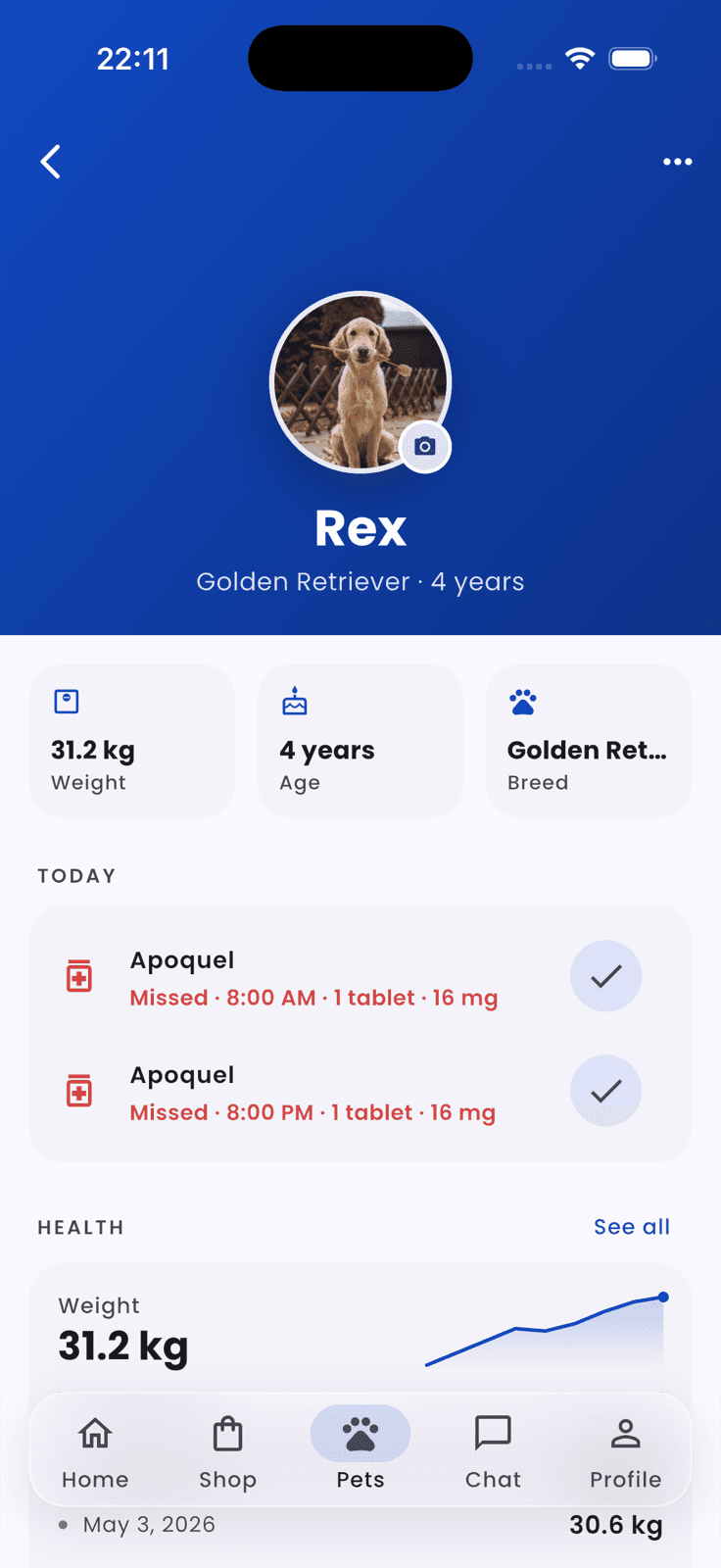 Barkiva mobile app care screen